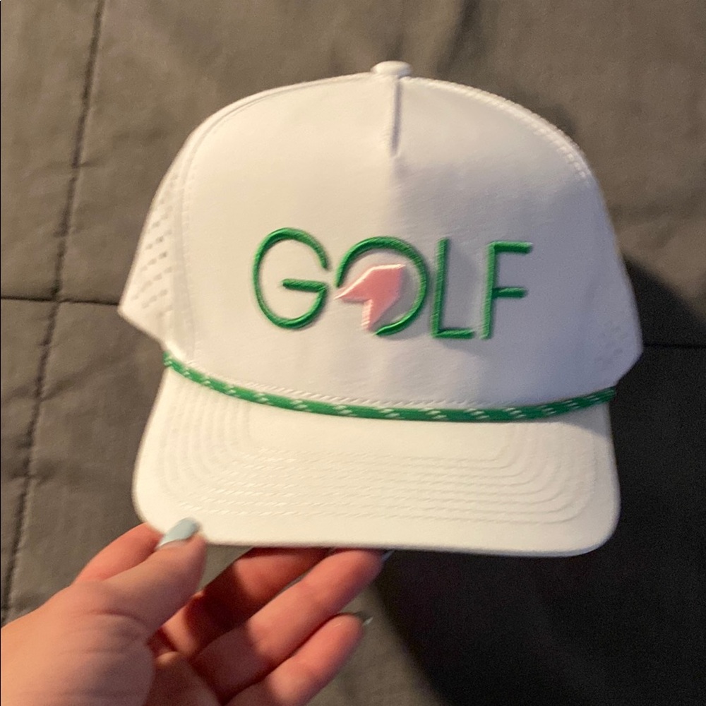 White Golf Cap with Green and Pink Logo